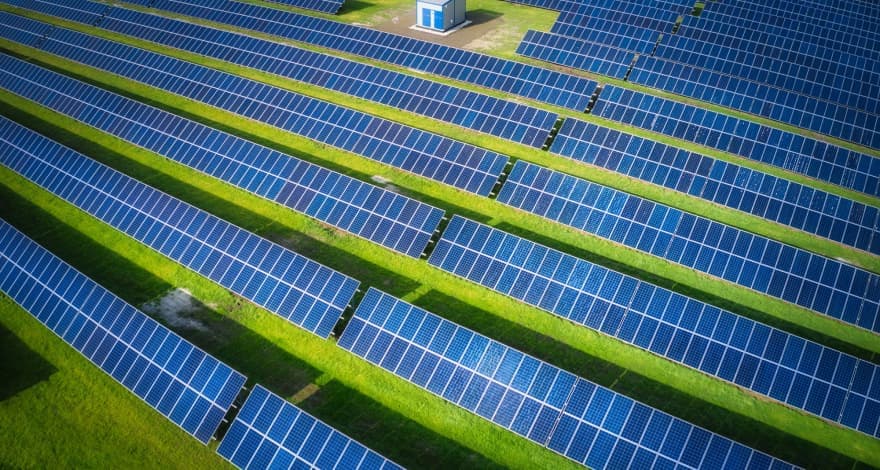 Solar panels aerial view