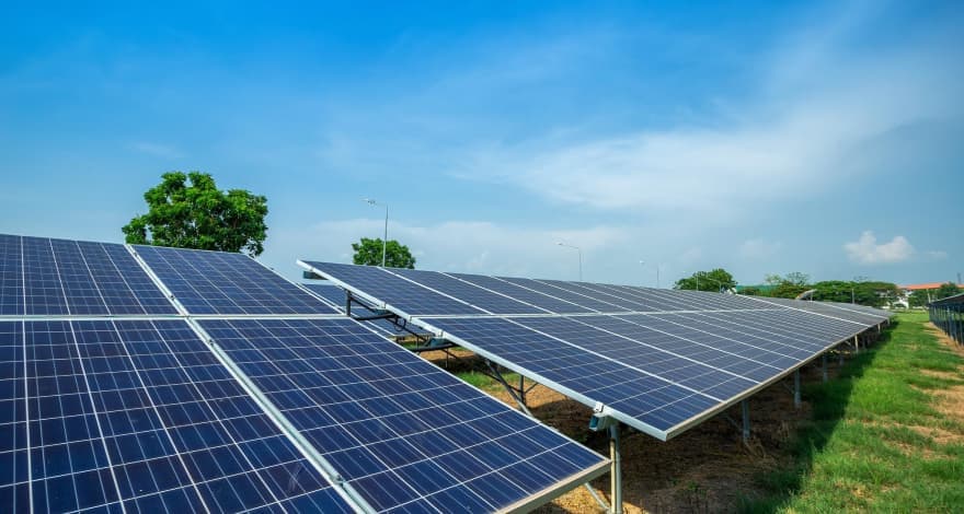 Solar panels on field