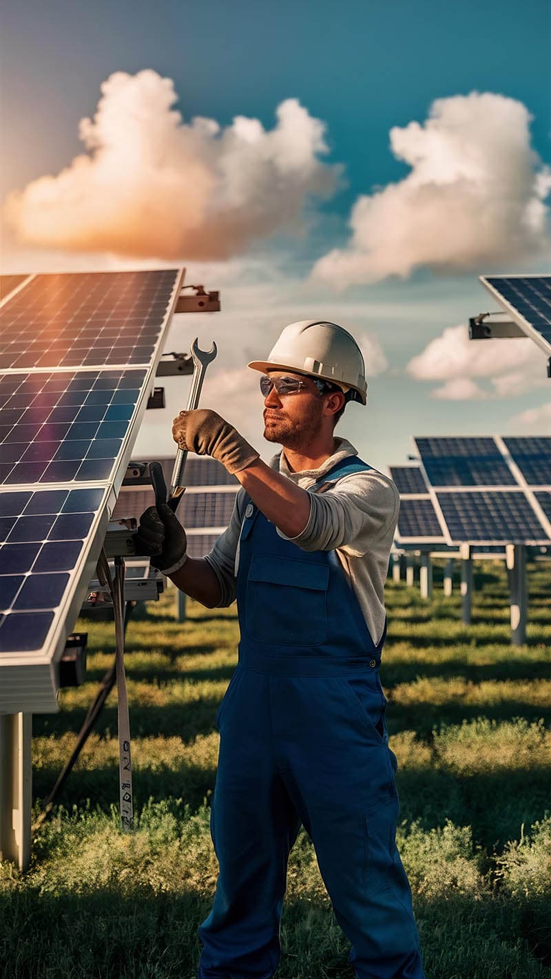 Worker installing solar panels